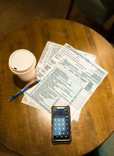 Tax documents on a desk