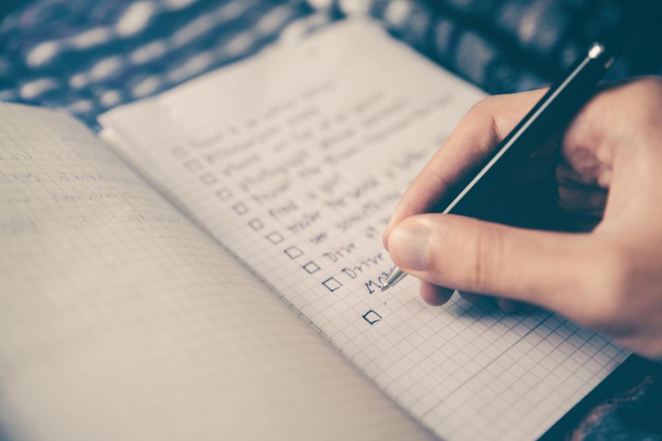 Checklist notebook on a desk